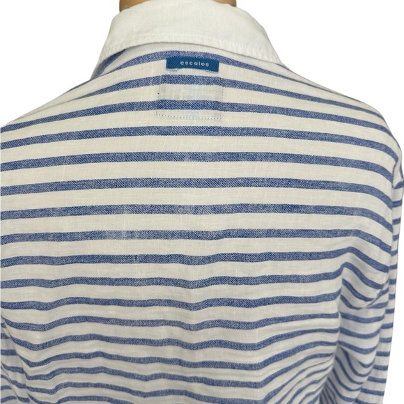 Escales Paris White & Blue Stripes Linen Shirt Size Medium - Picture 5 of 9